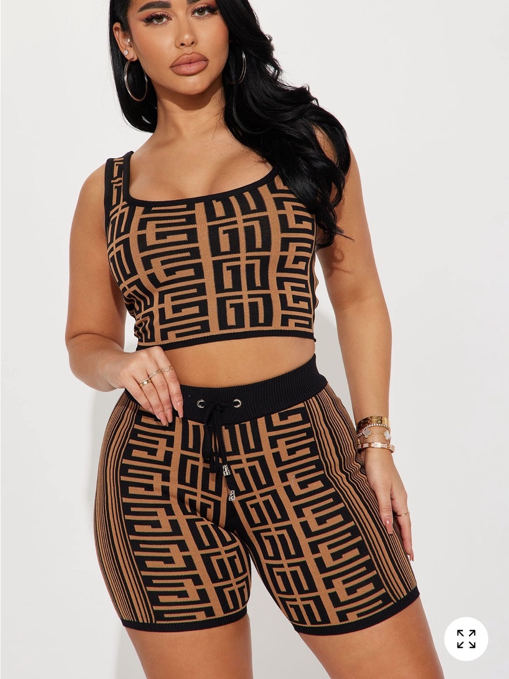 Fashion Nova Women’s Black & Tan Patterned 2 peice set - Large - Picture 3 of 5